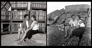 שחזור צילומים, מימין עמרם נבו ואישתו 1953, משמאל תום ורות שפע 2017